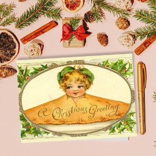 Vintage girl surprise pop up in Christmas pie Holiday Card