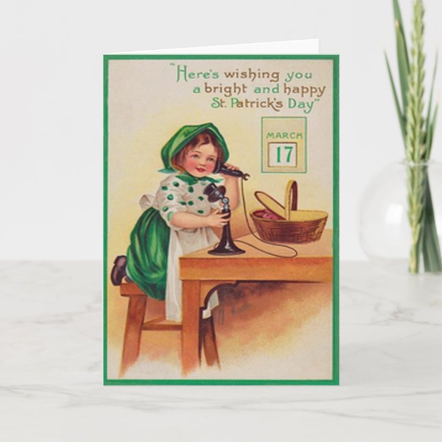 Vintage Girl Telephone St Patrick's Day Card (Front)