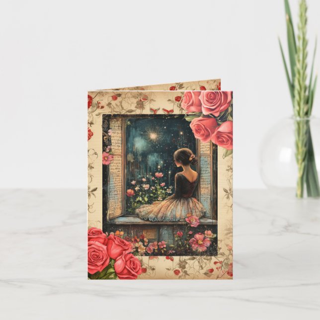 Vintage Girl Valentine Flat Holiday Card (Front)