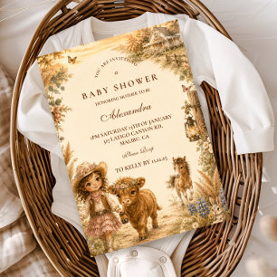 Vintage Girl Western Boho Baby Shower Invitation