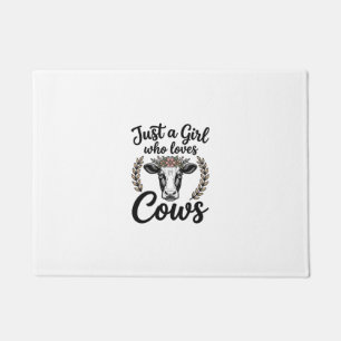 Vintage Girl Who Loves Cows Floral Cow Shirt Desig Doormat