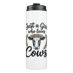 Vintage Girl Who Loves Cows Floral Cow Shirt Desig Thermal Tumbler