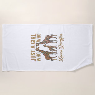 Vintage Girl Who Loves Giraffes Shirt Design_1 Beach Towel