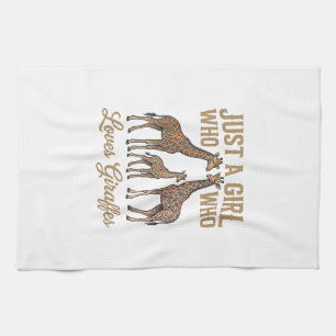 Vintage Girl Who Loves Giraffes Shirt Design_1 Tea Towel