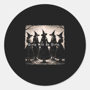 Vintage girl will be girls halloween witchy vibes classic round sticker