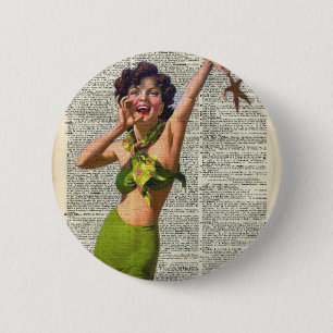 Vintage Girl with a starfish 6 Cm Round Badge
