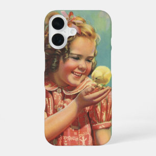 Vintage Girl with Baby Chick, Happy Child Smiling iPhone 16 Case