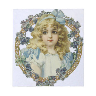 Vintage Girl with Beautiful Flowers and Bow Notepad