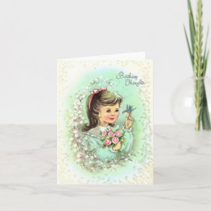 Vintage Girl with Bird Birthday Card