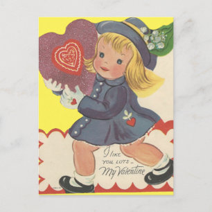 Vintage Girl With Candy Valentine Holiday Postcard