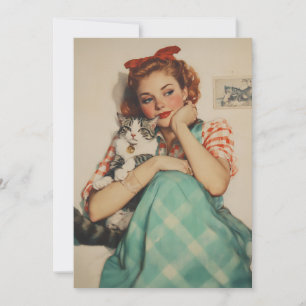 Vintage Girl with Cat Invitation