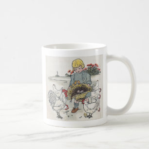 Vintage Girl With Chickens, E is an Egg Coffee Mug