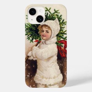 Vintage Girl with Christmas Tree, Ellen Clapsaddle Case-Mate iPhone 14 Case