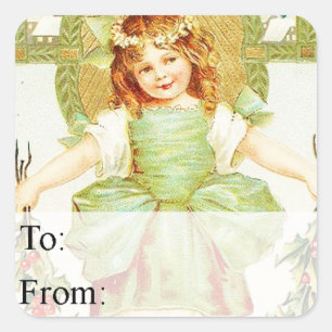 Vintage Girl With Holly Gift Tag