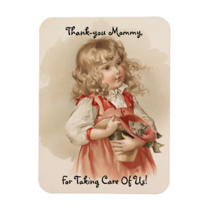 Vintage Girl With Kitten Magnet