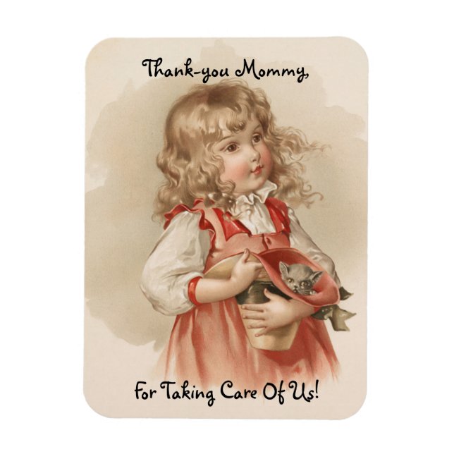 Vintage Girl With Kitten Magnet (Vertical)