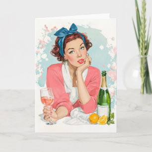 Vintage Girl with Pink Champagne Card