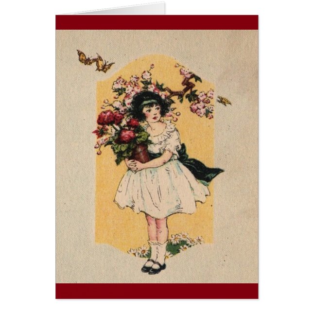Vintage Girl With Plant Greeting Card (Front)