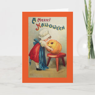 Vintage Girl With Pumpkin Card
