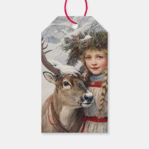 Vintage Girl with Reindeer Gift Tags