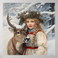 Vintage Girl with Reindeer