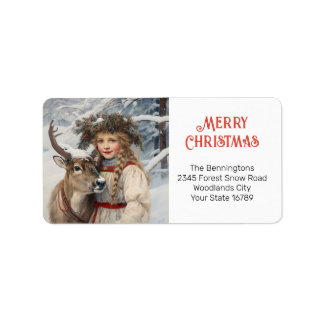 Vintage Girl with Reindeer Return Address Label