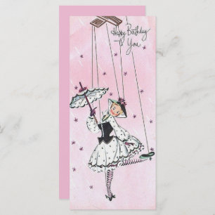 Vintage Girl With Strings Birthday Flat Card