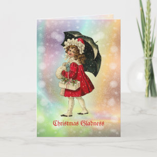 Vintage Girl with umbrella Christmas Card