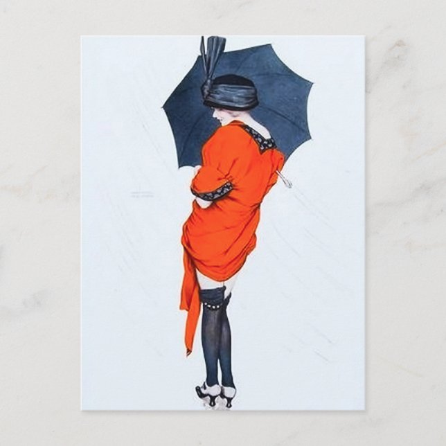 Vintage Girl With Umbrella Postcard (Front)