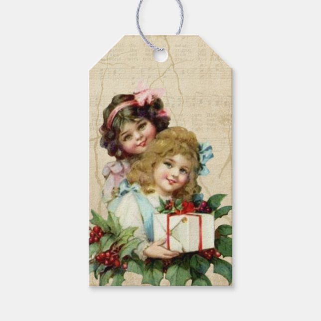 Vintage Girls Christmas Tags | Classic Holiday (Front)