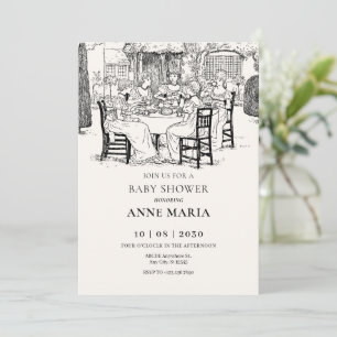 Vintage girls having tea baby shower invitation