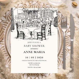 Vintage girls having tea baby shower invitation