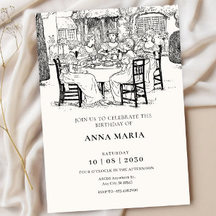 Vintage girls having tea  invitation