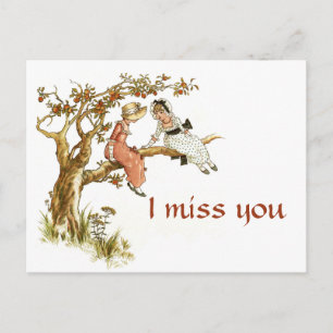 Vintage Girls I Miss You Postcard