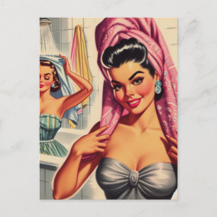 Vintage Girls Shower Illustration Postcard