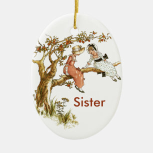 Vintage Girls Sisters Ceramic Ornament