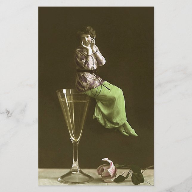 Vintage Girls up on wine glas Stationery (Front)