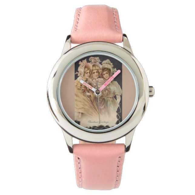 Vintage Girls Victorian Christmas Pink Kids Watch (Front)