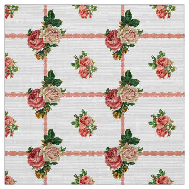 Vintage Girly Blush Roses and Ribbons Fabric (Swatch)