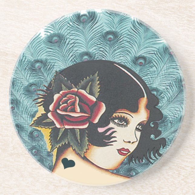 Vintage Girly Girl Peacock Coasters (Front)