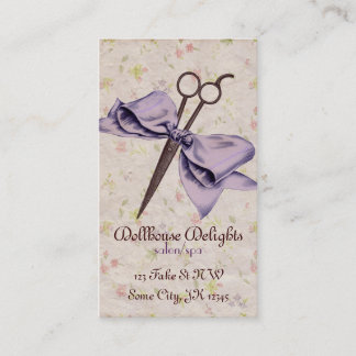 vintage girly hair stylist lavender bow shears loyalty card