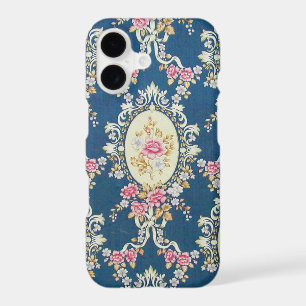 Vintage Girly Navy Blue Pink White Floral Pattern
