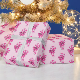 Vintage Girly Pink Candy Cane with Bow Wrapping Paper