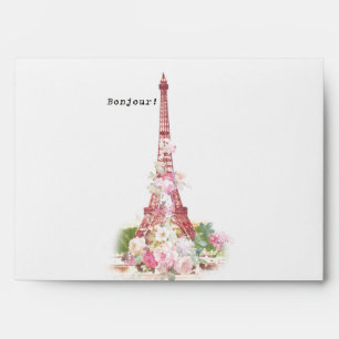 Vintage girly pink flowers Paris Eiffel Tower Envelopes