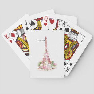 Vintage girly pink flowers Paris Eiffel Tower Playing Cards