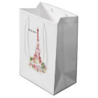 Vintage girly pink flowers Paris Eiffel Tower