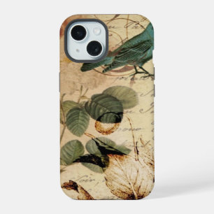 vintage girly rose scripts bird floral fashion iPhone 15 case