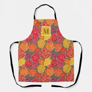 Vintage girly roses floral pattern monogram apron