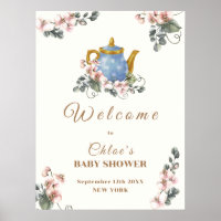 Vintage Girly Wildflower Tea Baby Shower Welcome