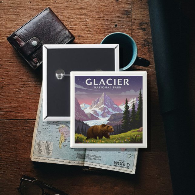 Vintage Glacier National Park 15 Cm Square Badge (Creator Uploaded)